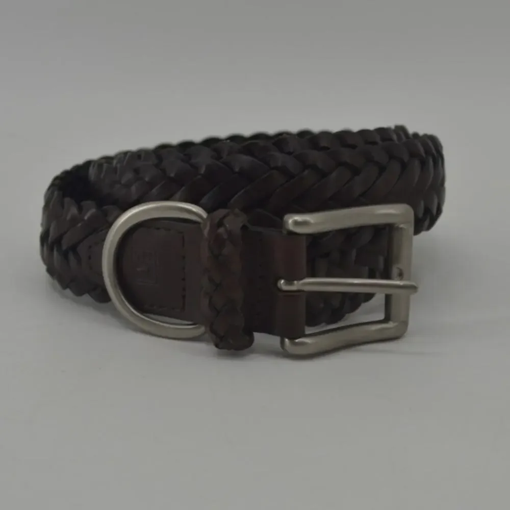 CRL Brown Leather Braided Weaved Men's Belt Silver Size 38